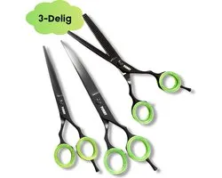 Furry Original® Professionele Honden Scharenset - 3 Delige Trimset met Trim Scharen - Effileerschaar / Uitdunschaar, - Gebogen en Rechte Schaar - Haarschaar - Hond Trimmen - Roestvrij