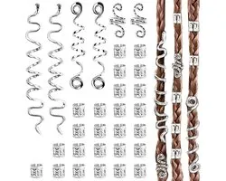 Clips et Bagues Dreadlocks Argentés Accessoires de Tresse Ajustables pour Cheveux