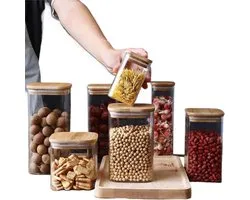 Storage Jar Square Transparent Glass Food Storage Jar with Lid Tea Coffee Beans Container Snack Nuts Sealed Box Kitchen Organizer (8x15cm)