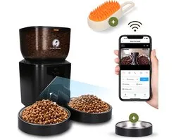 Distributeur Automatique Chat & Chien 4L Upgraded – Caméra HD – Audio Bidirectionnel – Double Gamelle Inox Améliorée – App – Vision Nocturne – Brosse Vapeur – Prime AnimalZ – Noir