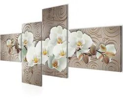 Runa Art Orchidee Bloemen Schilderij Modern - 100% Made In Germany - Muur Schilderijen Abstract Beige Bruin 4 Delen 204042a