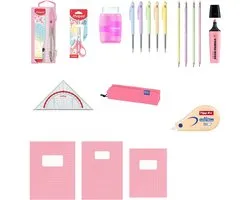 Back to School - Complete Schoolset - Schriften A4 & A5, Etui, Schrijfwaren en Geometrieset - Pastel Roze