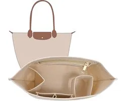 Organiser Insert voor Portemonnee Compatibel met Longchamp Le Pliage - Vilt Rits met Bekerhouder (Beige, Large)