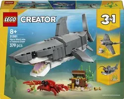 LEGO® Creator 3in1 Grand Requin avec Coffre au Trésor - Jouet Animaux Marins - Ensemble avec 3 Possibilités de Construction, Figurines Requin, Poisson-Lanterne ou Raie Manta - Cadeau pour Enfants À Partir de 8 Ans - 31381