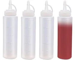 Lot de 4 flacons souples en plastique de 250 ml pour sauces avec bouchons. Pour condiments et ketchup. Pour sauces, barbecue, vinaigrettes, peinture, huile, glaçage, liquides, art, artisanat, colle.