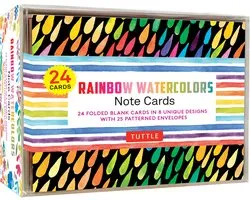 Rainbow Watercolors Note Cards, 24 Blank Cards