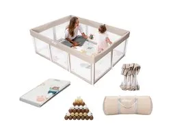 Elissio® - Parc de sol pour bébé - Parc de jeu pliable avec tapis de jeu double face & 50 boules - Parc - Parc de jeu bébé - 180x120 CM - Beige