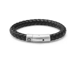 Collins | 8 mm Zwarte Geweven Leren Armband