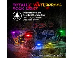 Kit de lampe rock light LED RGB 4 modules lampe de décharge électrostatique avec système d'éclairage avec commande APP Bluetooth Convient pour UTV, ATV, Polaris, Can-Am, Yamaha, moto