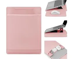 Housse pour ordinateur portable 15/16 pouces - Sacoche pour ordinateur portable - avec support - En cuir PU - Durable - Multifonctionnelle - Déperlante - Portable - Convient pour un ordinateur portable de 15 pouces et de 16 pouces - rose