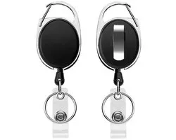 Badge Holder Reel Clip Retractable PVC ID Card Name Tag Holders with Belt Clip Black 2 Pack