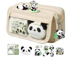 Grande trousse à crayons au design kawaii panda - Multiples compartiments pour fournitures scolaires et maquillage