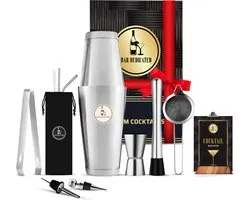 Bar Dedicated Cocktail shaker set Zilver 13 Delig met Jigger -Boston Shaker Incl. Receptenboek en Cadeauverpakking