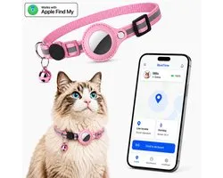 BlueTime - Collier pour chat avec médaille - Tag Cat Collar Pro - Sûr, léger, réfléchissant et confortable - Anti-rayures et résistant à l'eau - Compatible avec Apple Find My - Rose