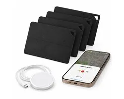Vyzio – Ultradunne Smart Tracker Card – 4 stuks – Tracker voor Portemonnee & Bagage – Geschikt voor Apple Find My & Android Find Hub – Draadloos Oplaadbaar – Zwart – FINDMEPRO