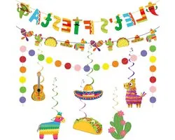 9 Pieces Fiesta Party Decoration - Mexican Party Decorations - Cinco De Mayo Decoration - Mexican Banner - Fiesta Hanging Swirl - Kleurige Garland voor Mexicaans Carnaval Festival
