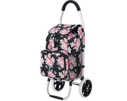 Packaway Chariot de courses 45L avec compartiment réfrigérant - Chariot de courses avec grandes roues - Fonction diable - Hydrofuge - Black Flower