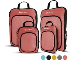 Volcan Compression Cubes d'emballage - Set organisateur de valise - Set de 4 - Avec fermeture éclair de compression - Pour sac à dos et valise - Vieux rose