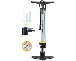 Pompe à vélo Dunlop avec manomètre - Pompe à vélo pour valve Dunlop, Schrader et française - Pompe sur pied incl. Adaptateurs pour Jouets aquatiques et Balles