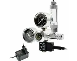Aquarium CO2 regelaar met 12V adapter, aquariumdrukreductor, dubbele drukmeter inclusief bellenteller en terugslagklep, W21.8 interface