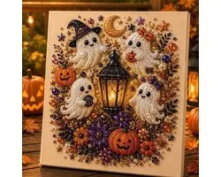 Halloween Spook Diamantschilderij Set voor Volwassenen en Beginners | Complete 3D Diamantschilderij Set met Lijst, Knutselset met Kristallen Kralen, voor Volwassenen, Halloween Muurdecoratie 25cm