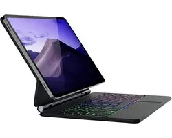 Noms - Clavier pour tablette - Étui clavier compatible avec Samsung Galaxy Tab S10+ Plus / S9+ / S9 FE+ / S8+ / S7 FE - Rétroéclairage 7 couleurs - Pavé tactile Multi- Porte-stylet - Étui - Zwart