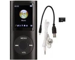 MP3 Speler Bluetooth - Digitaal 1,8-inch LCD-scherm - USB - Draagbaar - Luidsprekers met verliesvrije geluidskwaliteit - Voice recorder - FM radio - SD kaart tot 64GB（let op: de kaart is niet inbegrepen） - ZWART