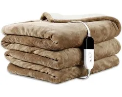 COZYTY Electric Blanket Linen Flannel Heat Blanket 200 x 150 cm Soft Plush Electric Blanket with Auto Shut Off 6 Heat Settings and 10-Hour Shut-Off Timer