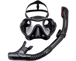 Masque de plongée Travelhawk - Tuba - Ensemble tuba - Lunettes de plongée avec tuba - Glas renforcé - Couvercle étanche - Zwart