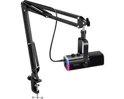 FIFINE - AM8T - USB / XLR Studio microfoon - PC-Gaming Met Flexibele Arm ( 66cm! ) - Geschikt voor PC/PS4/PS5 - RGB - Podcast - Gaming - Streaming - Zwart