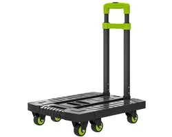 Vouwbare Metaal Trolley, Wielen en Drie Verstelbare Handgrepen, 200kg Draagvermogen, Vouwbaar Ontwerp, Zeswielige Flexibele Besturing, Stevige Duurzame Constructie, Geschikt voor Huishoudelijk Gebruik, Tuinieren en Reizen, 49x35x102cm Groen