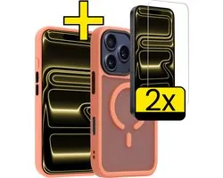 Hoesje - Met 2x Screenprotector - Geschikt voor Apple iPhone 18 Pro - Magsafe Compatible - Sterk & Shockproof - Back Cover - Shock Proof Case - Telefoon Hoes - Telefoonhoesjes - Perzik