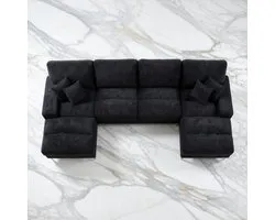 Grand Canapé d'angle Luxe en U 4 places avec Assises double réglables | Canapé de salon confortable en Chenille | Design moderne pour salon, appartement ou villa – House&Garden
