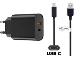 OneOne 20W snellader met 2 poorten + 3,2m sterke USB C kabel. PD lader. Oplader adapter past op JBL TUNE 115TWS, Flash X, Link Portable, Reflect Flow Pro, Tune 770NC, Live Tuner 2 XL, Tune 670NC