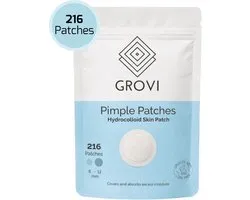 Grovi Premium Pimple Patch 216 Stuks - Puisten Verwijderaar - Acne Patches - Hyrdocolloid - Emergency Dots - Anti Mee-eters - 8 & 12MM