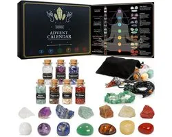 Calendrier de l'Avent 2025 Cristaux de pierres précieuses – Calendrier de l'Avent – ​​Surprise 24 jours – Calendrier de pierres précieuses naturelles – Pierres de guérison des chakras – Cadeau de Noël spirituel pour femmes et hommes