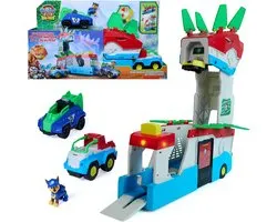 Spinmaster PAW Patrol: Le film Dino, quartier général mobile Dino, ensemble de jeu quartier général transformable 2-en-1 de 55,8 cm avec lumière et son, incluant la figurine d'action Chase et 2 véhicules pour l'action