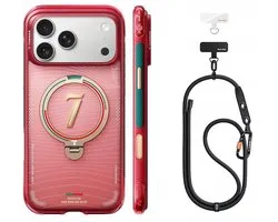TORRAS x World Cup Limited Edition Hoes voor iPhone 17 Pro Rood + LoopGo Clasp Verstelbaar Universeel Telefoonkoord Zwart-Compatibel met MagSafe - 360° Draaibare Magnetische Standaard - Back Cover Kickstand Ring- Hoek luchtkussen