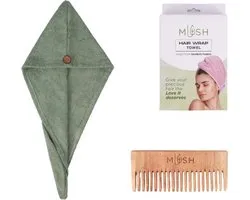 Haarhanddoek - Hair Wrap Towel met kam- Bamboo- Kleur-Olijf Groen