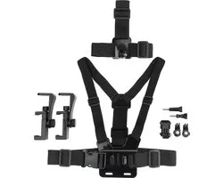 Kit de sangles de Head et de poitrine MOJOGEAR A02 pour GoPro et smartphone - Fixation à la poitrine ou à la tête - Support de téléphone inclus - Zwart