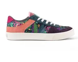 Inkkas Bahia Ace Low Top dames sneaker – comfortabele suede low top sneaker met jungle print – groen/paars/oranje, maat 39