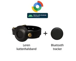 Collier pour chat en cuir noir avec traceur Bluetooth – Traceur inclus – Compatible avec l'application Samsung SmartThings – Sûr et Luxe – Ne perdez plus jamais votre chat