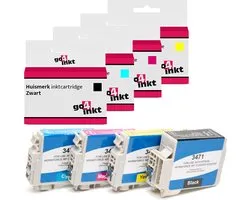 4st. Go4inkt compatible met Epson 34XL, T3471, T3472, T3473 en T3474 bk/c/m/y inkt cartridges zwart, cyaan, magenta, yellow