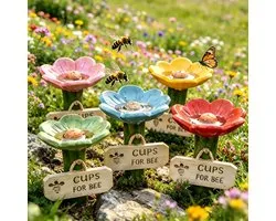 Set Van 5 Bijendrinkstations - Bee Watering Station - Bijen Drinkbakjes - Bloem Voederbakjes - Hars - Veilige Kleurrijke - Voor Tuin en Erfdecoratie, Bloembakken Balkon - Rood, Groen, Blauw, Geel, Roze