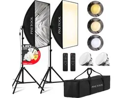 Pixetool Softbox Photo Studio Set 50 x 70 cm - 2 Softbox Studio Lights Lampes LED 4800 Lumen 3000-6000 K - 2 Trépieds Réglables 2 m