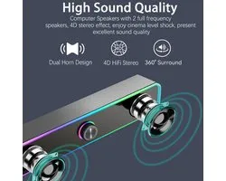 SnelShoppen - PC-luidsprekers, USB-luidsprekers voor desktop, gaming-soundbar met RGB-licht, Bluetooth- en USB-verbinding, 3,5 mm bekabelde luidspreke