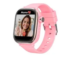 Montre connectée pour Enfants avec Nano SIM, appels vidéo, GPS et 4G - Etanche IPX7, WiFi et Bluetooth - Fonction SOS - Rose