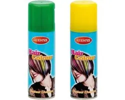 Goodmark Carnaval verkleed haarverf - haarspray - kleuren groen en geel - 125 ml per flacon - verven