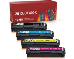 Premium compatible XL Multipack Laser toner cartridges HP 201X voor HP CF400X, CF401X, CF402X en CF403X | Geschikt voor HP Color Laserjet Pro M252, M252DN, M252N, (MFP) M277, M277DW, M277N en M274N (Zwart, Cyaan, Magenta & Geel)