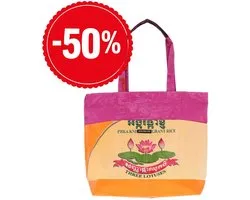 MoreThanHip - Sac cabas en sacs de riz recyclés avec fermeture éclair - Moni Lotus rose/orange - 44 x 36 x 10 cm